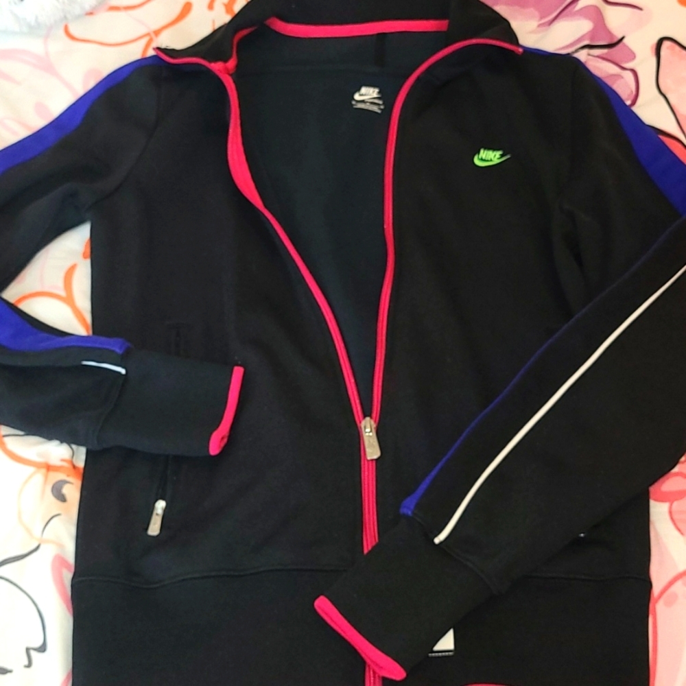 Nike Womens Retro Track Jacket Zip Pockets Neon Black Size Medium
